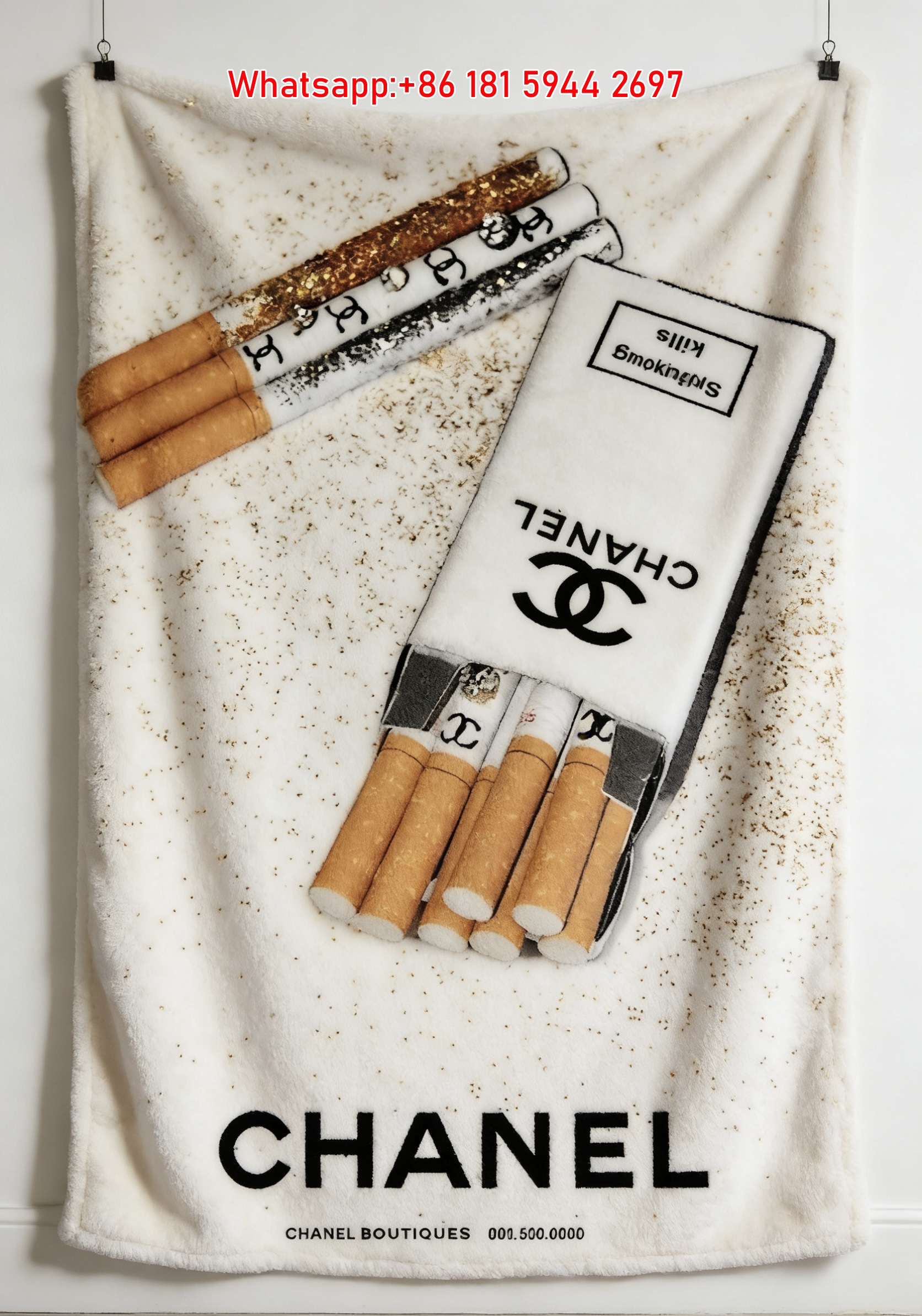Chanel Cigarette Print Flannel Throw Blanket IMG_7176